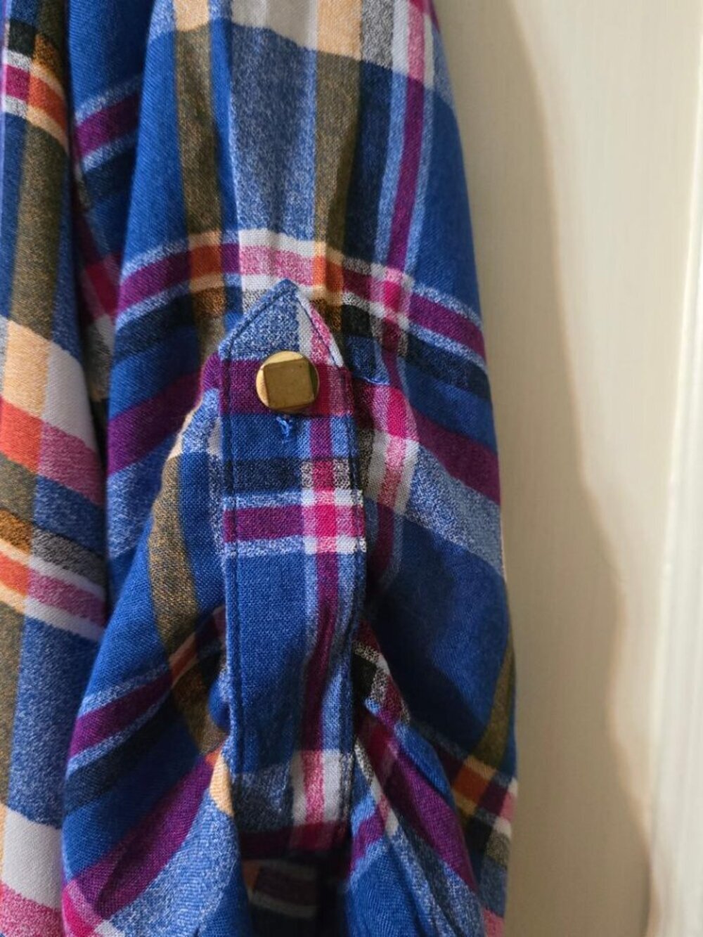 S She + Sky Plaid Shirt Dress / Tunic in bold royal blue / white, yellow, pink - Picture 2 of 7